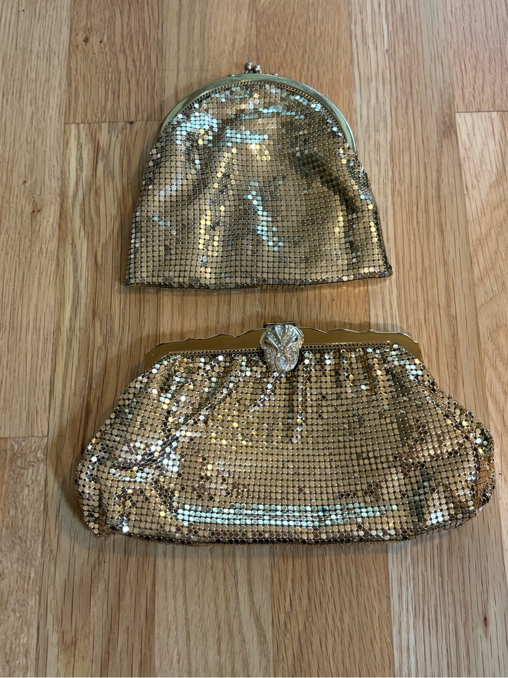 Two Whiting & Davis Vintage Gold-Metal Evening Clutches- Elegant Women's Bags